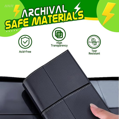 Trading Card Binder 4 Pocket,400 Pocket Card Collection Binder with 50 Removable Sleeves,PU Waterproof Top Card Book,3-Ring Zipper Collectible Trading Card Album for MTG/TCG/Card Holder Gift（Green）