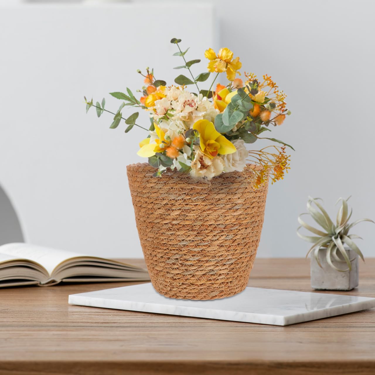SUPVOX 2pcs Woven Plant Basket with Plastic Liner, Rattan Flower Pot Cover for Indoor Plants - Boho Farmhouse Home Decor