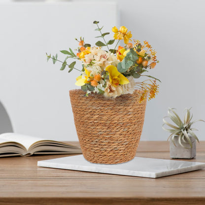 SUPVOX 2pcs Woven Plant Basket with Plastic Liner, Rattan Flower Pot Cover for Indoor Plants - Boho Farmhouse Home Decor