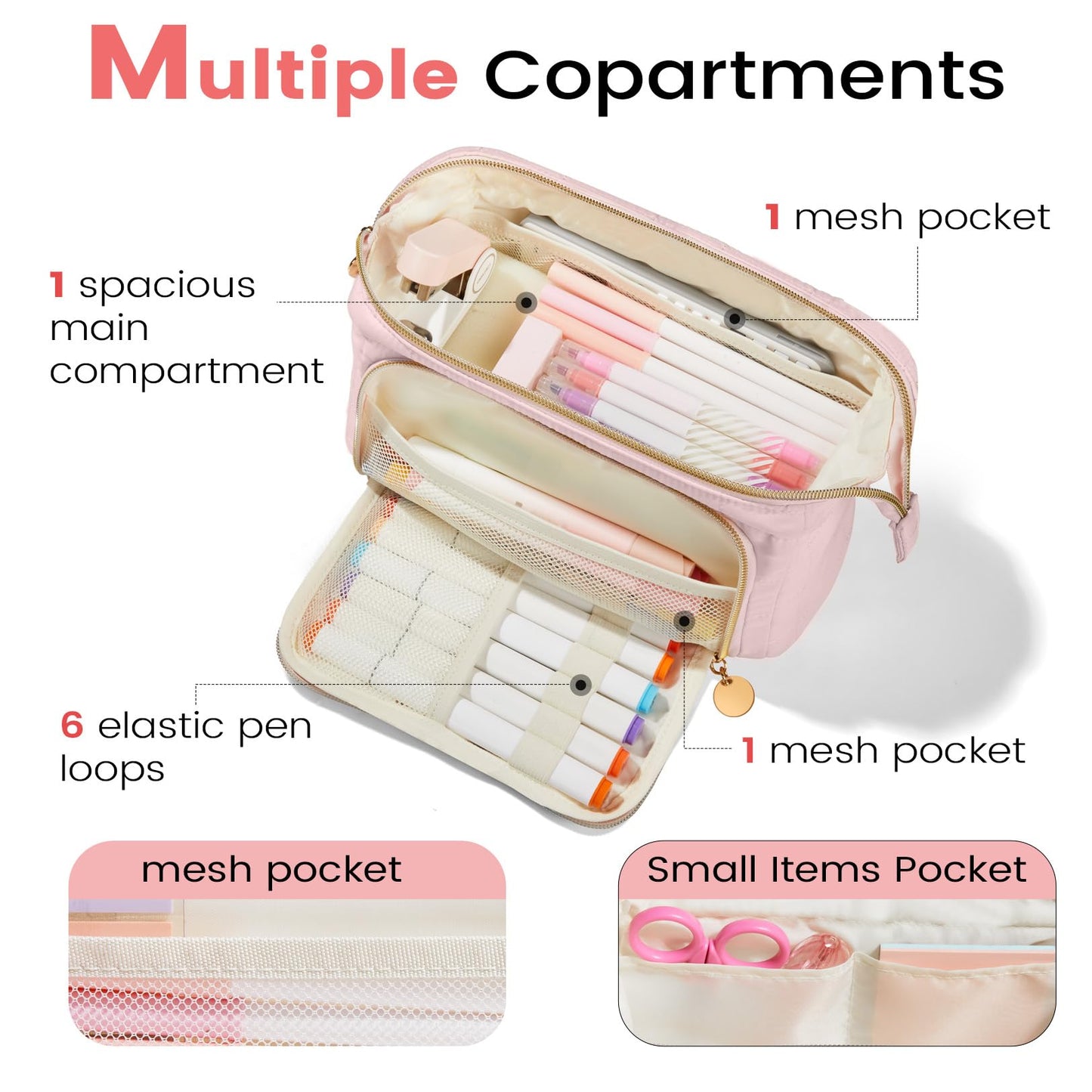 Sooez Large Pencil Case Pouch, Soft Pencil Bag with Zipper, Pen Bag Wide Opening, School Supplies Cute Pencil Case for Girls Boy Men Women, Dusty Pink