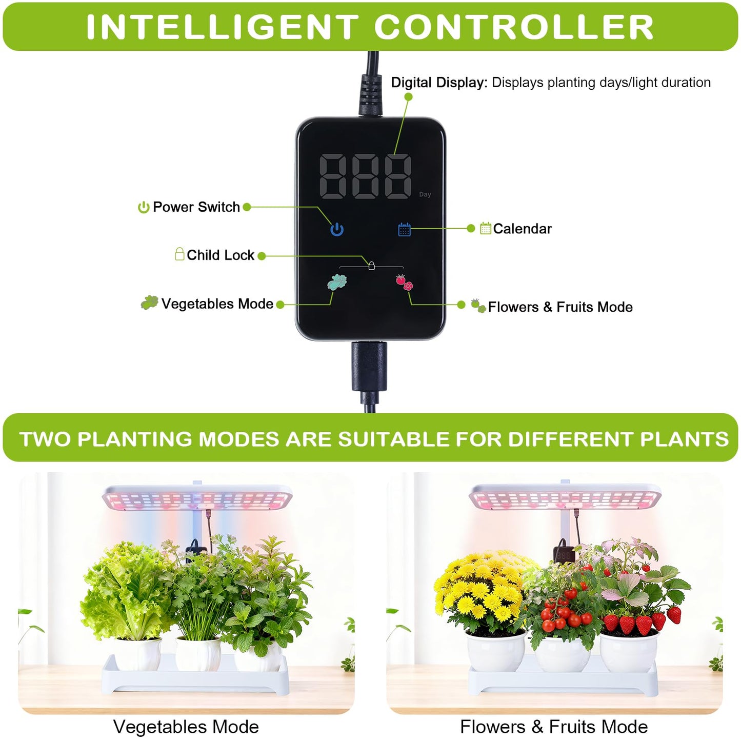 DRYADES Indoor Garden Led Grow Light, Full Spectrum LED Grow Lamp for Indoor Plants with Intelligent Controller, Height Adjustable, Ideal for Home Desk Plant Lighting (White, 16 * 6.3 * 7.1 inch)