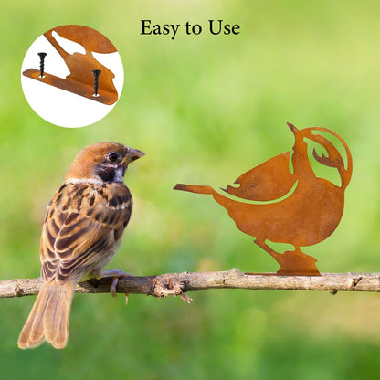 15 Pack Rusty Metal Garden Stakes, Included 10 Metal Fern Plants&5 Bird Silhouettes Outdoor Decorative Plant Stakes Metal Flowers Rustic Yard Art Fence Decor for Outside Potted Plants Lawn Courtyard