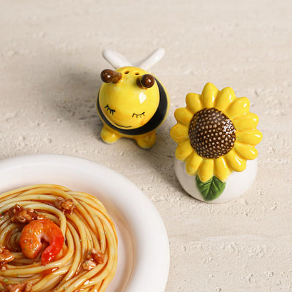SOCOSY Sunflower and Bee Salt and Pepper Shakers Set, 2 PCS Ceramic Salt & Pepper Shakers Set