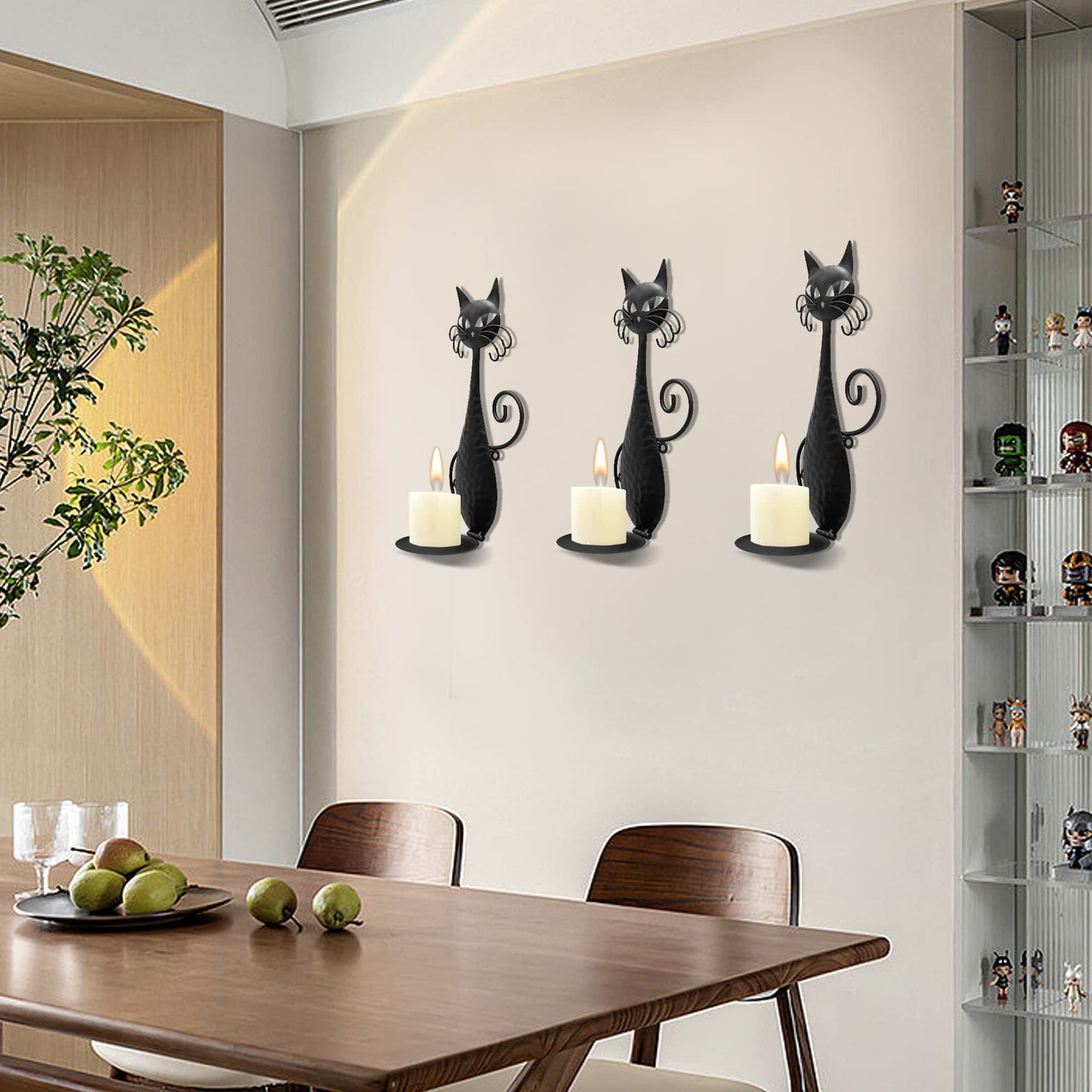 OFILLES Glass Candle Holders for Pillar Candles,Black Metal Cat Wall Sconces Candle Holder