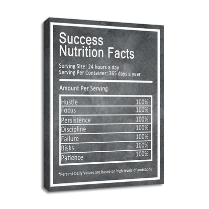 YSPCSUN Inspirational Wall Art for Office Decor Success Nutrition Facts Canvas Prints Framed Motivational Posters Positive Affirmations Artwork for Gym Men Bedroom Living Room 24x18 Inch