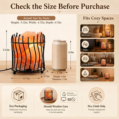 LOOPUPU Himalayan Salt Lamp 5in Plug-in Natural Pink Salt Rock Night Light Dimmer Switch 2 Bulbs Included Bedroom Desk Decor (Curved Wire Basket)