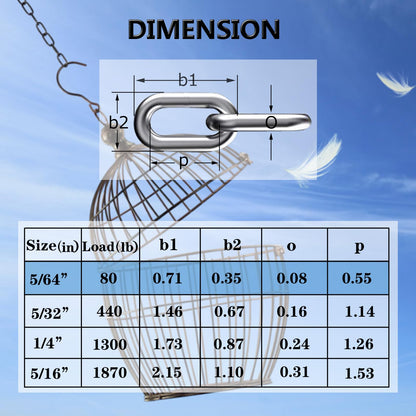 Stainless Steel Link Chain, 304 Stainless Steel Link Proof Coil Chain Heavy Duty Chains Hanging Safety Chain for Swing Plants Anti-Theft