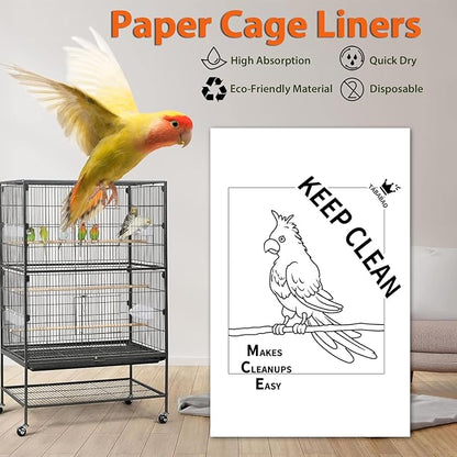 Bird Cage Liners, Bird Cage Paper Liners, 50pcs Disposable Cage Liners, Pre-Cut Bird Cage Liners for Parrot, Parakeet, Conure, Cockatiel, Kraft Paper Cage Liners, 17 X 11 inch, White