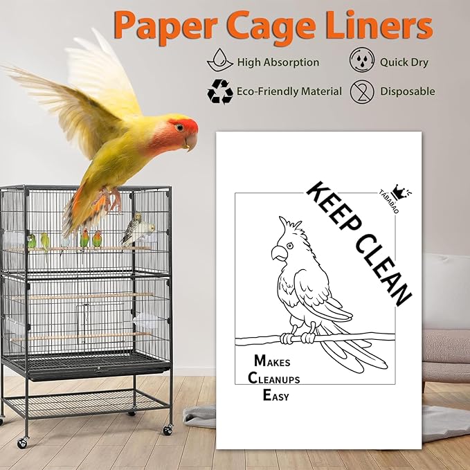 Bird Cage Liners, Bird Cage Paper Liners, 30pcs Disposable Bird Cage Liners, Pre-Cut Bird Cage Liners for Parrot, Parakeet, Conure, Cockatiel, Kraft Paper Cage Liners, 17 X 11 inch, White