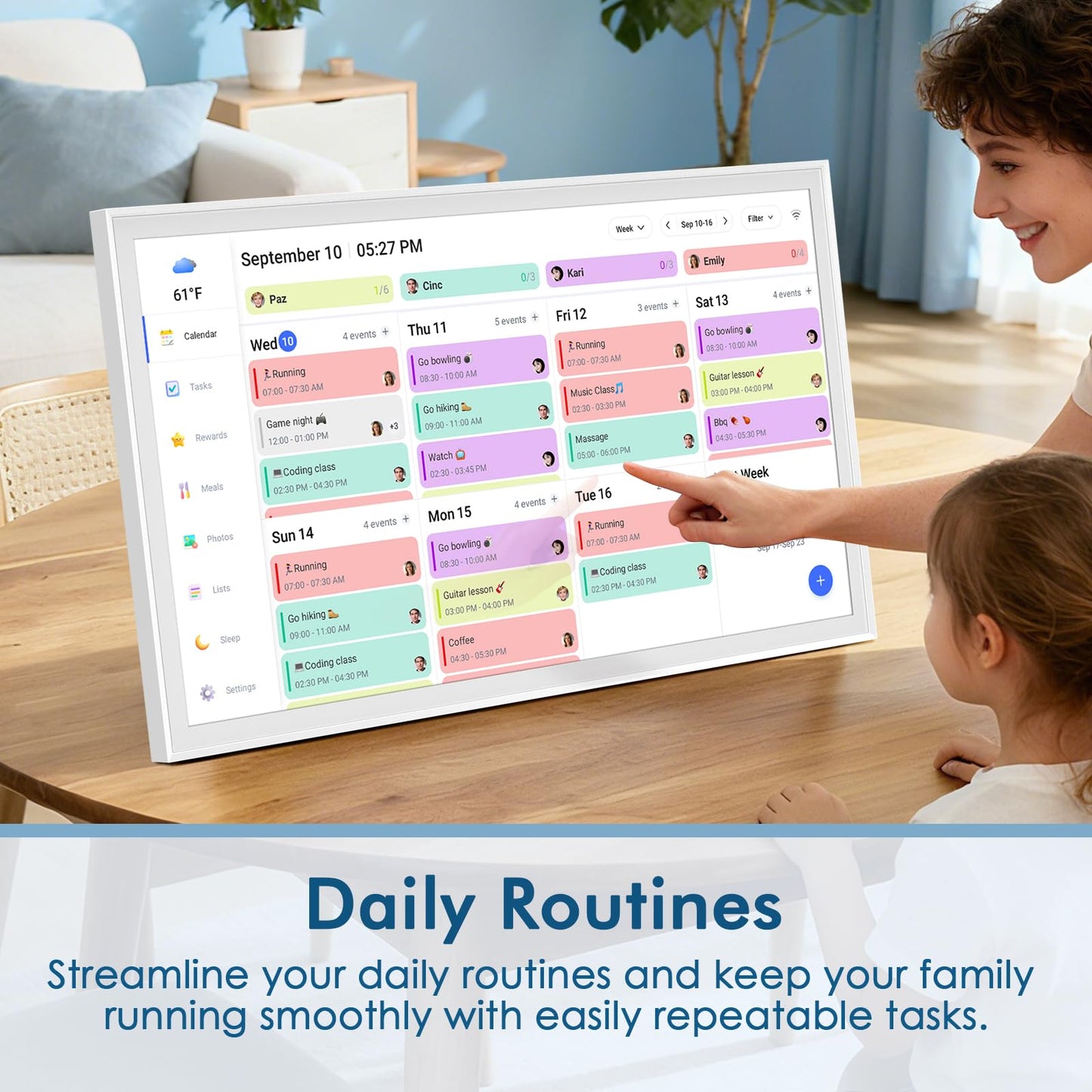 27 Inch Digital Calendar Max, Smart Chore Chart Electronic Weekly and Monthly Planner 1920 * 1080P IPS Display Wall Mount in Portrait or Landscape Schedules for Home and Office Gifts for Women