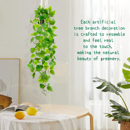 LUZOGA Fake Pothos in Rope - Hanging Pot, Artificial Pothos Plants for Home Decor Indoor Macrame Plant Hanger with Faux Vine Hanging Planter Greenery for Bedroom Bathroom Kitchen Office Decor