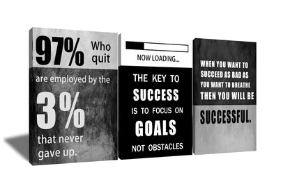 QYHART Motivational Poster Success Inspirational Wall Art Canvas Paintings 3 Piece Picture Artwork Living Room Prints Wall Decor Decoration Wooden Framed Ready to Hang [72''Wx 36''H]