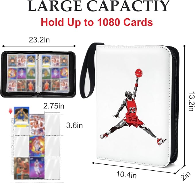 Basketball Card Binder,9 Pocket with 60 Sleeves up to 1080 Cards,Portable Waterproof Storage Book with Removable Clear Sleeves,Compatible with Basketball Cards 2024-2025