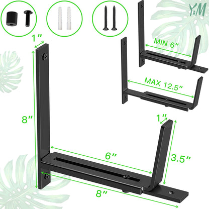 Y&M 4 PCS Adjustable Window Box Brackets for Planter Box, Heavy Duty Wall Mounted Hooks Hangers for Flower Baskets Holder Durable, Hanging Brackets for Fence Patio Garden Balcony