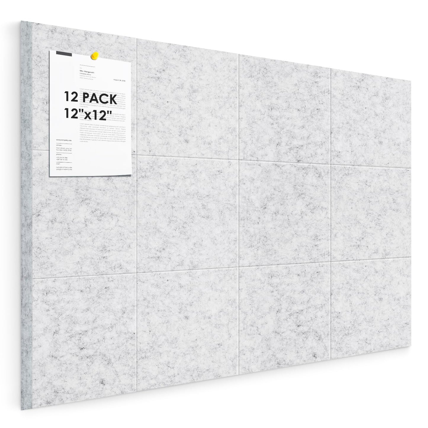 Large Cork Board for Walls 48"x36" |Cork Board Alternative| 12 Pack Felt Wall Tiles| Light Gray Bulletin Board with Removable Adhesive | Cork Boards Pinboard for Office Home Classroom，Light Gray
