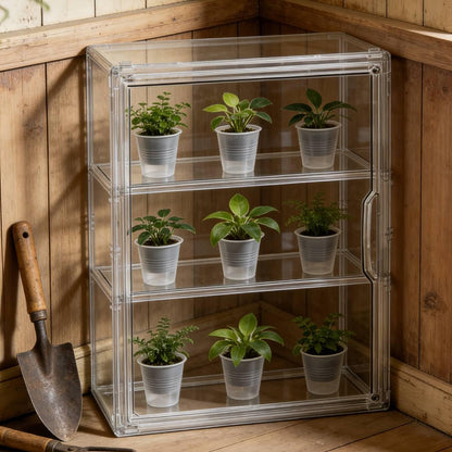 Mini Greenhouse for Indoor, Clear Stackable Green House with Magnetic Waterproof Door for Small Plants, 14”x10.5”x5.5”