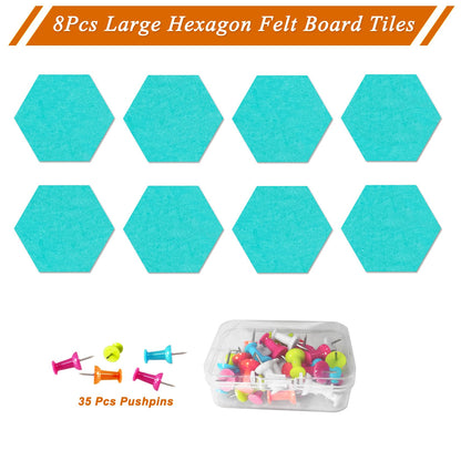 HULAVO Large Hexagon Felt Cork Board Tiles, Self Adhesive DIY Felt Bulletin Board Pin Board with 35 Pushpins for Office School Home Wall Decor Stickers Memos Photos Display(Teal)
