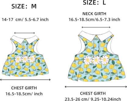 SMOLKITH Rabbit Clothes - Bunny Adjustable Summer Lemon Print Dress with Leash, Small Animal Apparel for Walking - Fits Meerkats, Chinchillas, Guinea Pigs, Marmots and More