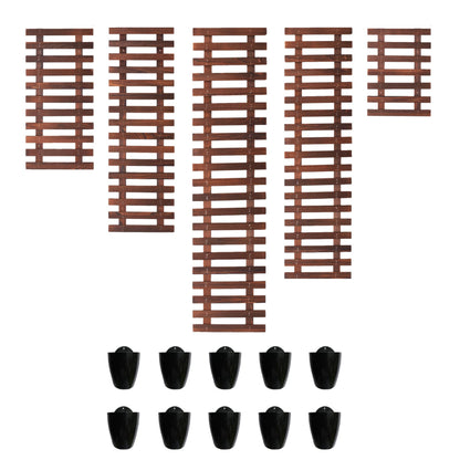 ShopLaLa Bundle- 5 Pack Set Wooden Hanging Plant Holder + 10 Pack, 4 Inch Black Self Watering Plastic Pots Large Wall Mount Vertical Hydroponic Live Garden Rustic Farmhouse Huge Shelves Modern Decor