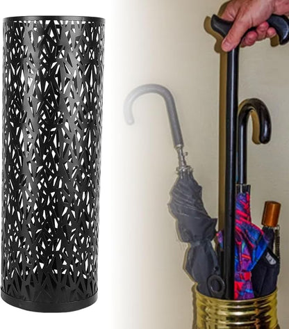 Metal Round Umbrella Stand Rack,Umbrella Holder Organizer Bin Hollowed Freestanding Canes Walking Sticks Holder for Entryway Home Hotel Office Decor (S)