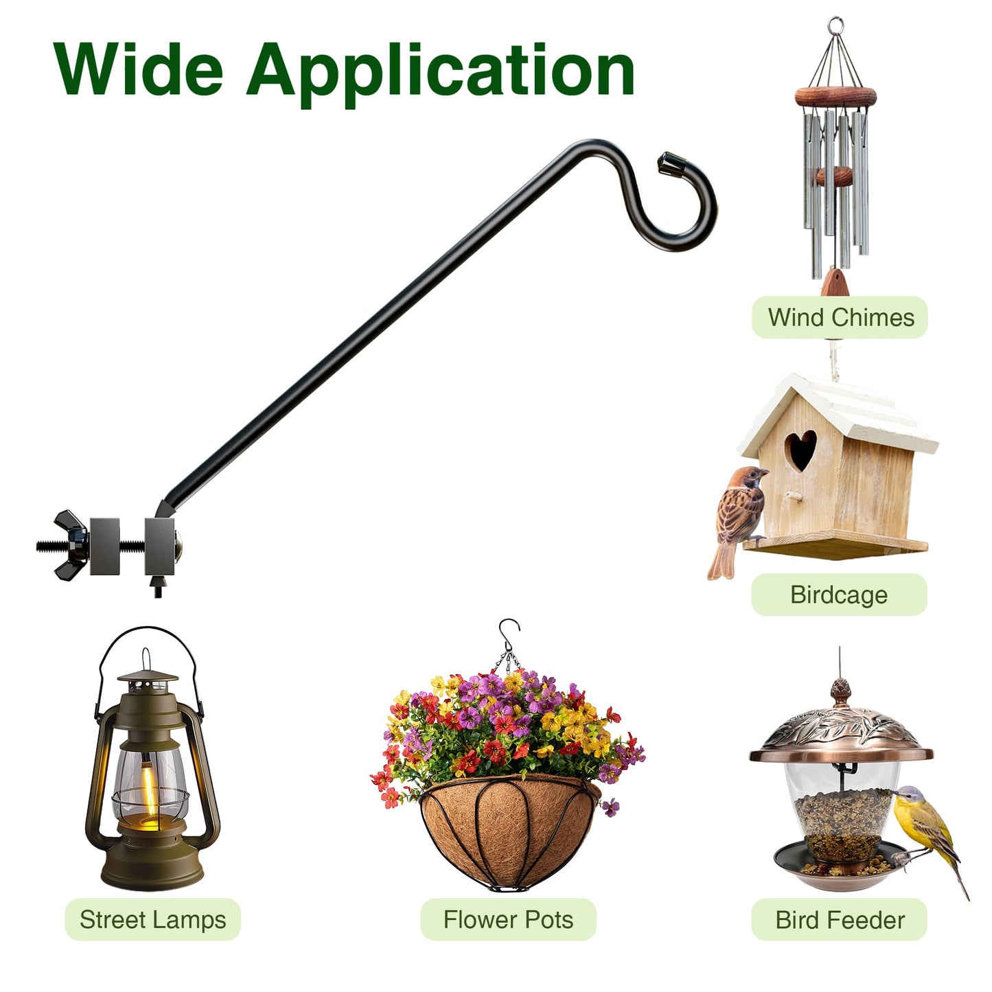 Josmimic 12-Inch 2 Pack Deck Bird Feeder Hanger for Railing, Outdoor Decor Plant Hanger, Balcony Railing Hook - 22LB Capacity - for Hanging Plants, Bird Feeders, Lanterns, Wind Chimes