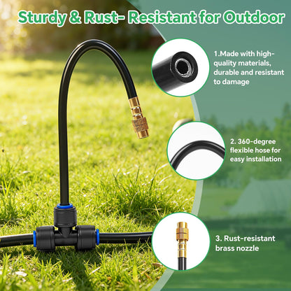 160Ft 1/4" Drip Irrigation System for Garden – 34 Adjustable Copper Nozzles, Automatic Atomizing Sprinkler System for Outdoor Plants Raised Bed, Yard, Potted Plants & Lawn