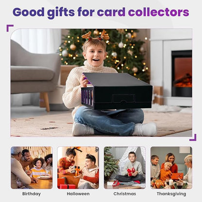 Trading Card Storage Box with Handle,5-Row Portable Leather Game Case for 4000+ Cards,Purple Card Collection Box with Commander Display Window for MTG,Yugioh, and Sports Cards,Gifts for Card Collector