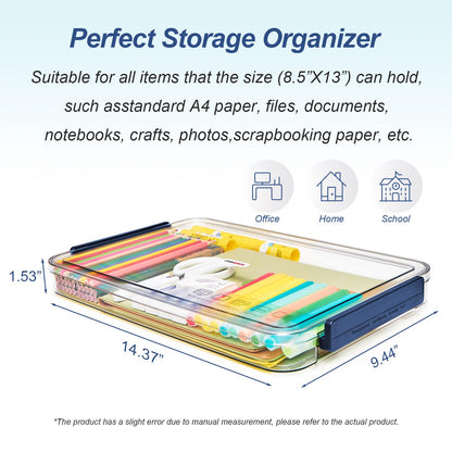 CATOOMUU Clear Portable Slim Project Case 9 X 13 Plastic Storage File Box For Letter A4 Paper Photo Documents Scrapbook, 3 Count