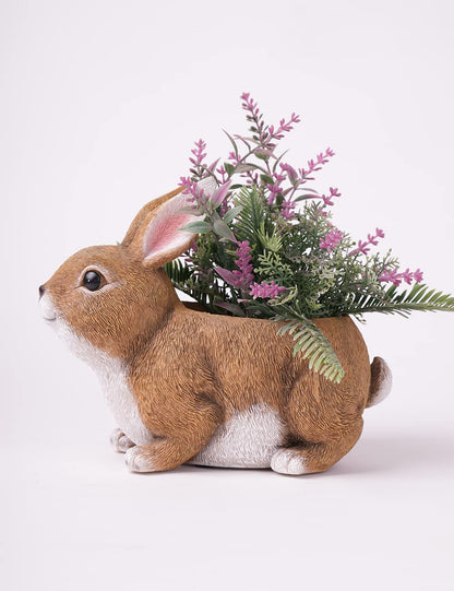 HAUCOZE Rabbit Statue Planter Succulent Pot Modern Animal Sculpture Home Decor Gift for Bookshelf Garden 8.7 Inch