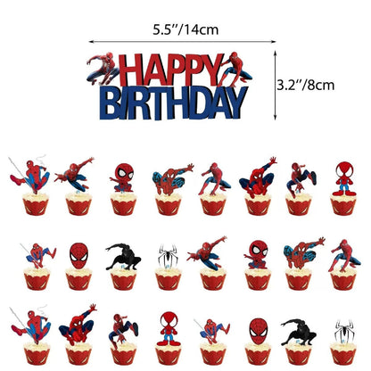 52pcs Spider Birthday Decorations Pack - Cartoon Spider Party Decorations Supplies with Balloons, Banner, Backdrop, Cake/Cupcake Toppers, Hanging Swirls & Tablecloth