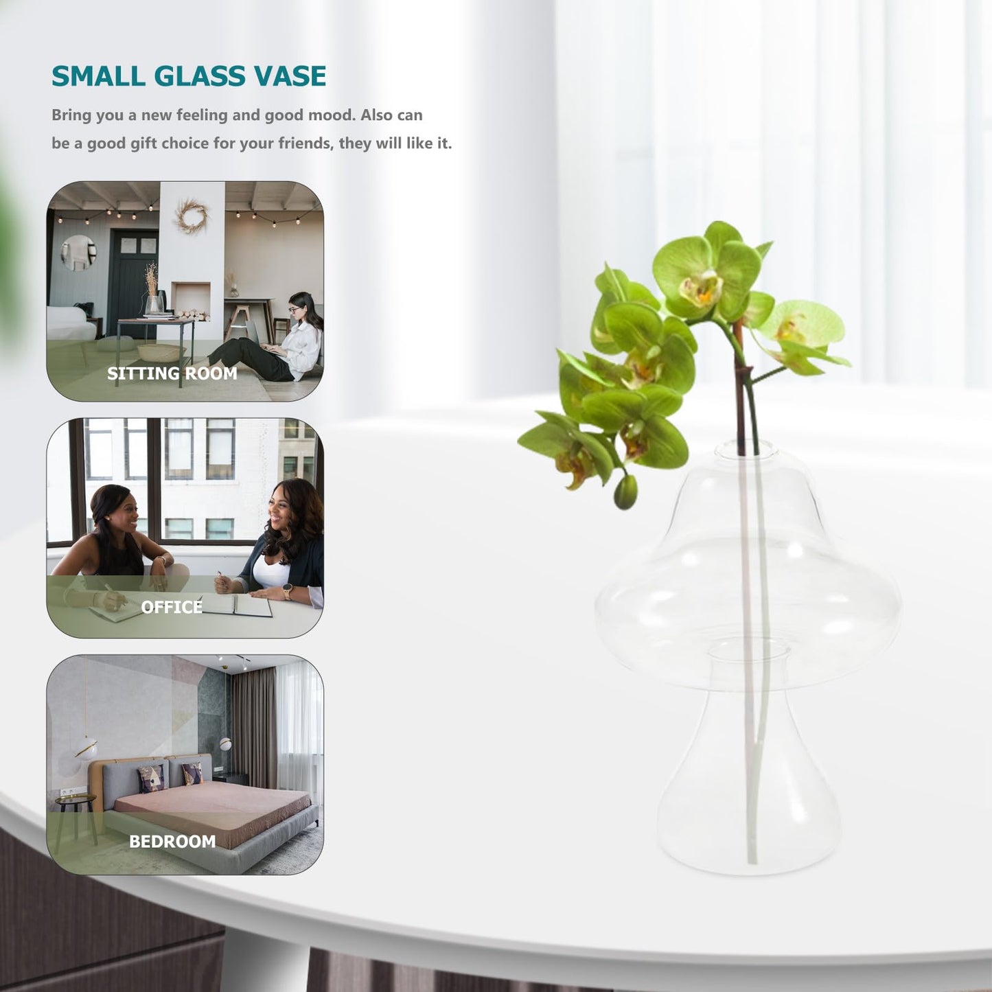 SAFIGLE Mushroom Shaped Glass Vase Hydroponics Flowerpot Plant Container Creative Glass Terrarium for Indoor Home Office Décor