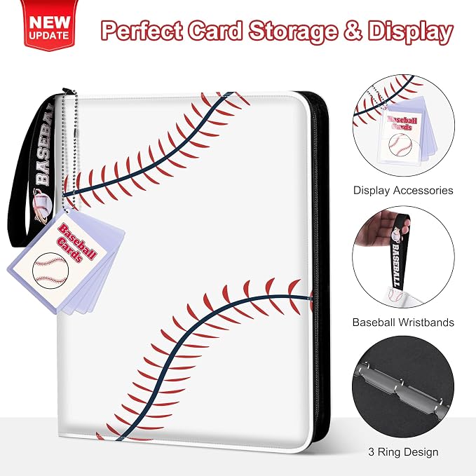 Mlikero Baseball Card Binder 440 Pocket, Trading Card Binder with Card Display Design, Premium Basketball Card Holder with Sports Pattern Wristband Fit for Baseball Cards 2026