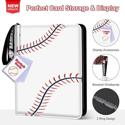Mlikero Baseball Card Binder 440 Pocket, Trading Card Binder with Card Display Design, Premium Basketball Card Holder with Sports Pattern Wristband Fit for Baseball Cards 2026