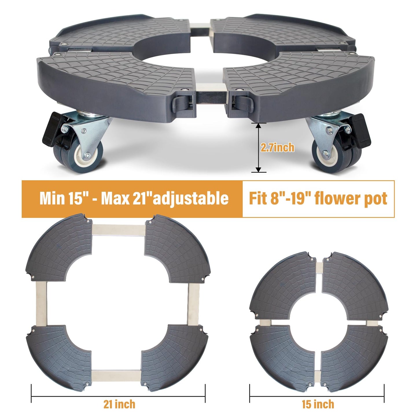 DOFIMATE 2 Pack Rolling Plant Stand with Wheels,15-21’’Adjustable Heavy Duty Plant Caddy with Wheels for Indoor Outdoor Planter Dolly Lockable