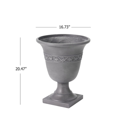 Christopher Knight Home Sical Round Concrete Planter Set of 2, 2 Pack Garden Flower Pot with Drainage Hole, MGO Patio Urn Planter for Outdoor Plants, Outdoor Planter Box, No Assembly, Light Gray