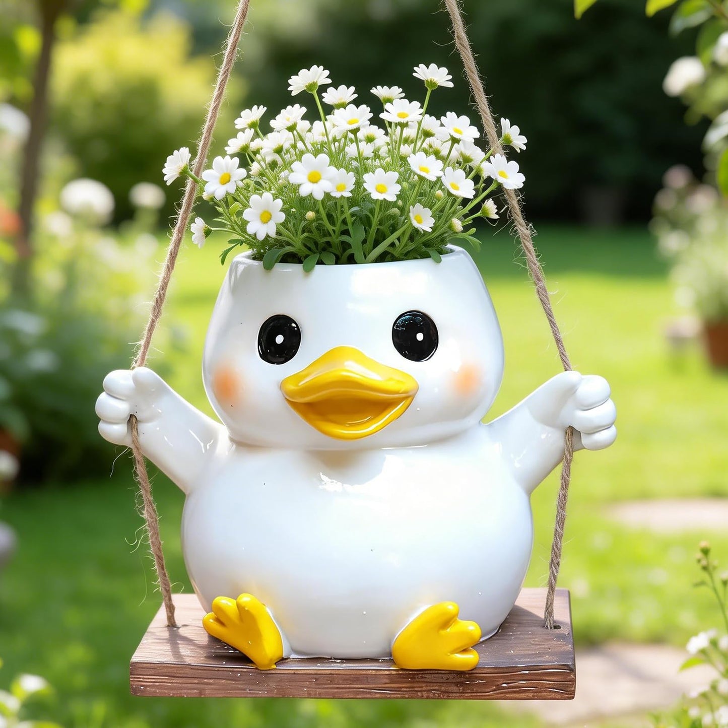 NINIPAPA Hanging Duck Planter for Indoor Plants Cute Resin Succulent Pots with Drainage Hole, Swing Duck Hanger Plant Pot Gifts on Mother's Day Birthday Christmas