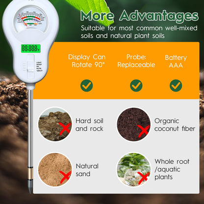 6-in-one Soil Test Kit-Soil Moisture Meter/PH Meter/Fertility/Sunlight Intensity Soil Tester, LCD Air Hygrometer&Temperature Moisture Meter for Plants-Garden, Lawn,Farm,1 Pack Detachable Probe