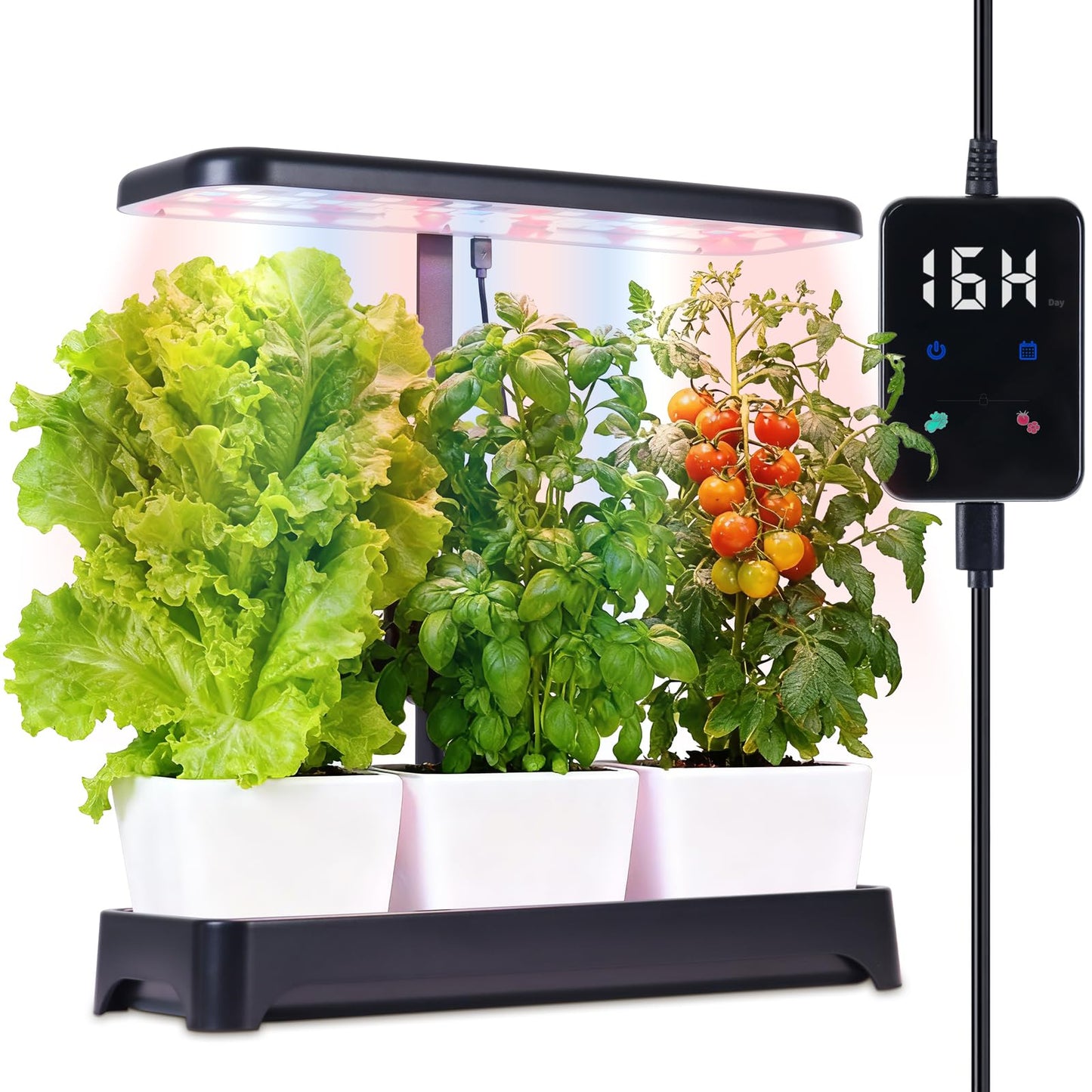 Indoor Garden Led Grow Light, Full Spectrum LED Grow Lamp for Indoor Plants with Intelligent Controller, Height Adjustable, Ideal for Home Desk Plant Lighting (Without Pots) (Black, 16.5*6.5*4 inch)
