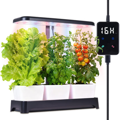 Indoor Garden Led Grow Light, Full Spectrum LED Grow Lamp for Indoor Plants with Intelligent Controller, Height Adjustable, Ideal for Home Desk Plant Lighting (Without Pots) (Black, 16.5*6.5*4 inch)