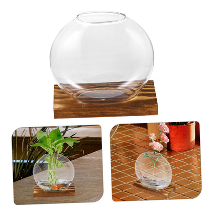 YOSADIER 2Sets Clear Glass Planter with Wooden Base Elegant Small Terrarium Vases for Home Office and Event Decor for Hydroponic Plants Like and African Violets
