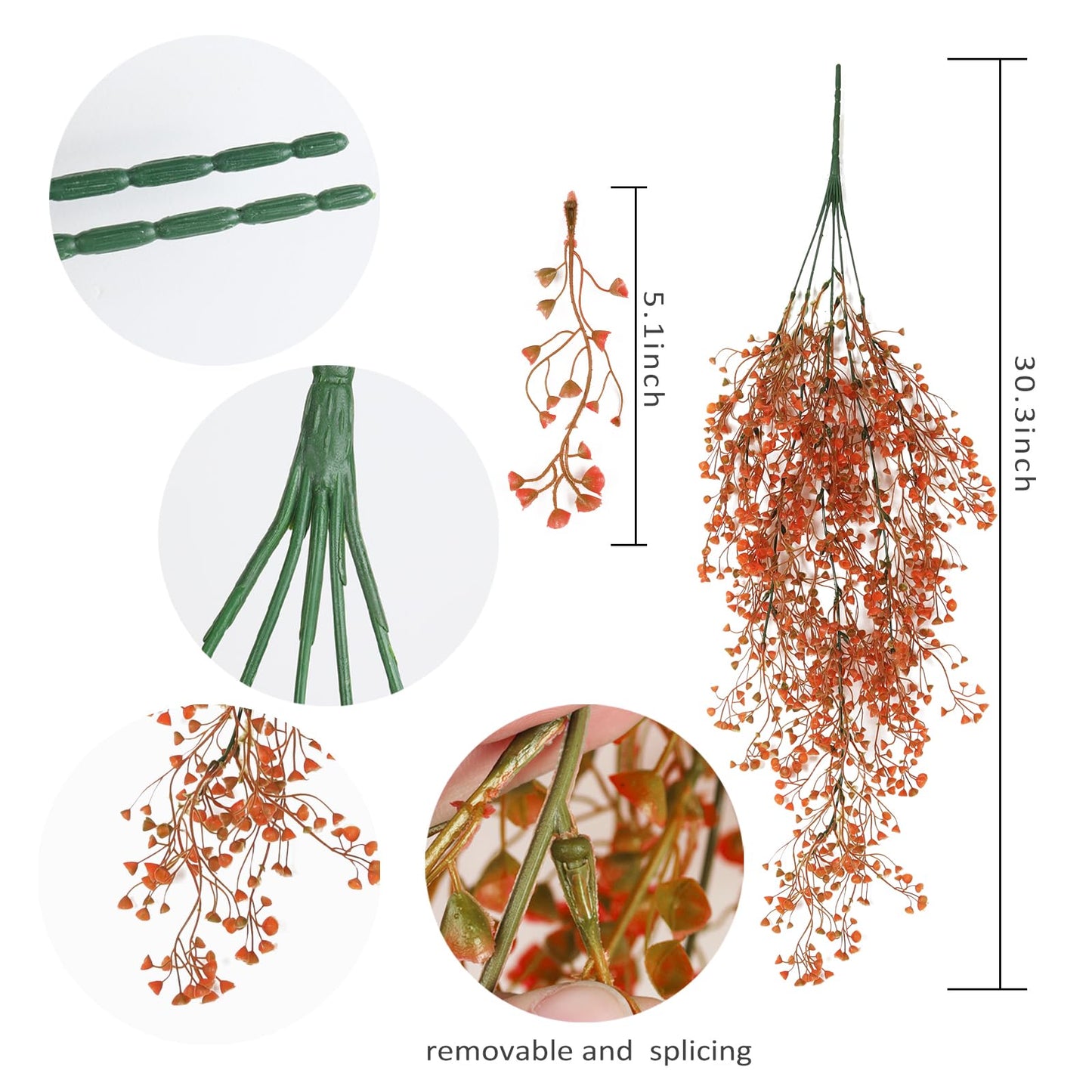 RECUTMS Fall Artificial Hanging Plants 4 Pcs Autumn Fake Ferns Artificial Plants Large Faux Hanging Plant Wall Thanksgiving Room Home Garden Wedding Party Indoor Outdoor Decor(Fall Orange)