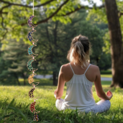 7 Chakra Healing Crystals Hanging Ornament，Handmade Tree of Life Chakra Stones Moon Natrual Gemstones Wall Hanging Ornaments for Home Decor Yoga Meditation(7 Moon Crystal Tree)