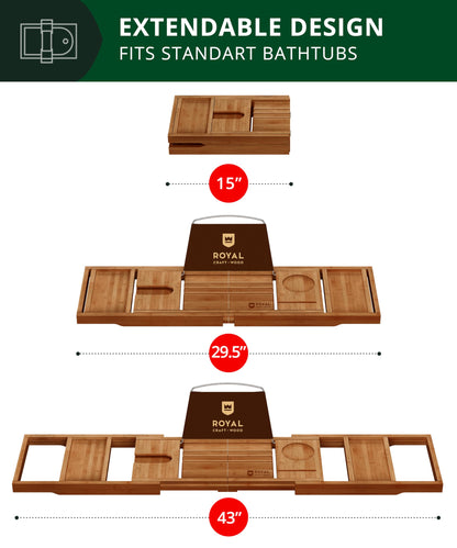 ROYAL CRAFT WOOD Premium Foldable Bathtub Tray Caddy - Wood Bath Tray for Tub, Bamboo Shelf, Expandable Bath Table Trays, Bathtub & Bathroom Accessories for New Home & Mothers, Birthday Gifts for Mom