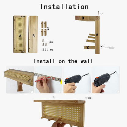 FRIADE PE Rattan Key Holder with 4 Key Hooks ,Wall Mounted Decorative Floating Shelf for Entryway,Nursery,Mudroom, Hallway, Office (Burlywood)