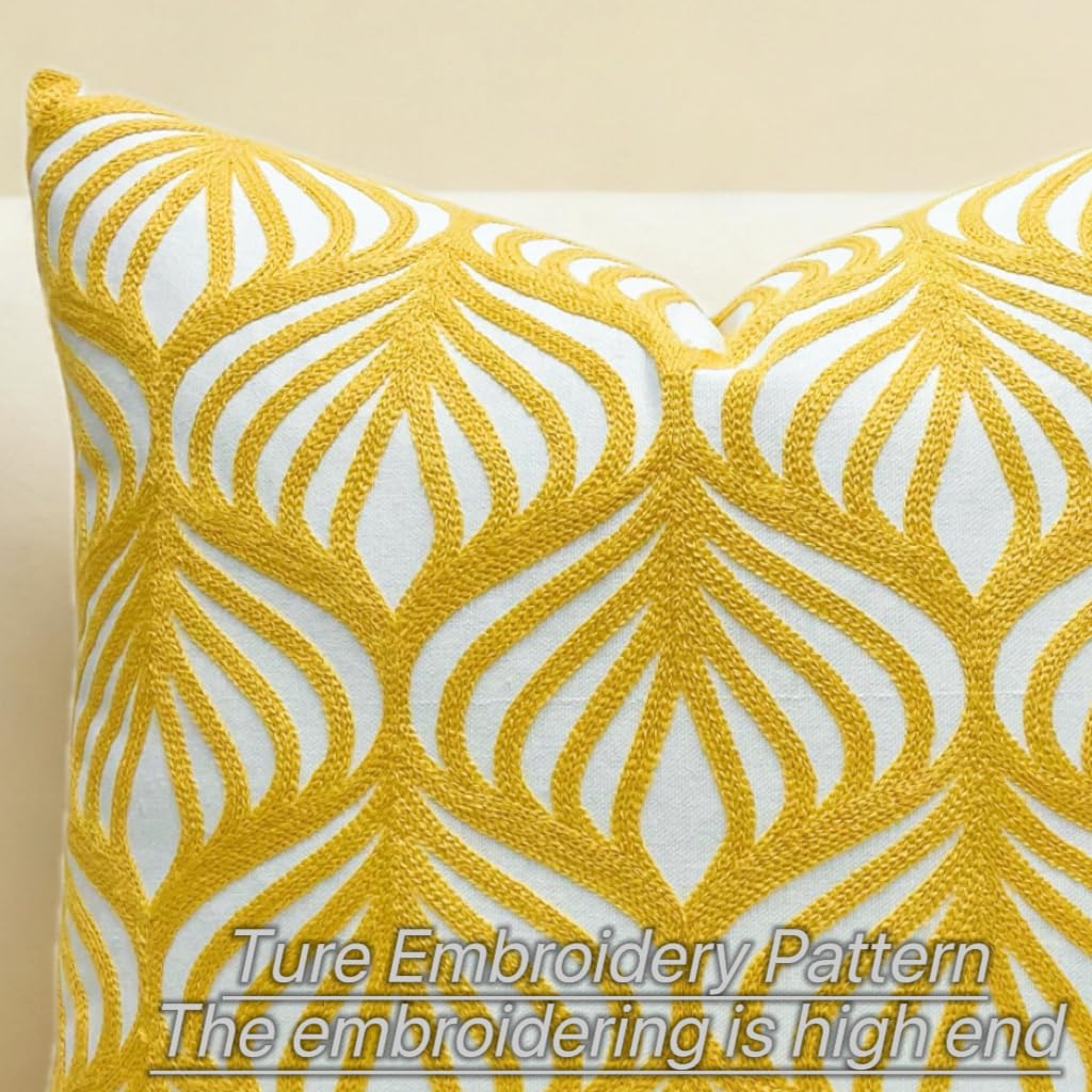 Slow Cow Embroidery Decorative Throw Pillow Cover Case for Couch Sofa Home Decor Modern Geometric Accent Pillow Cushion Cover 18 x 18 Inches Yellow