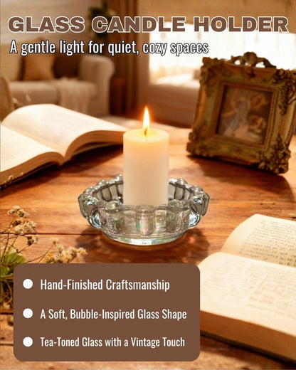 Loyipu Bubble Glass Candle Holder – 5" Decorative Crystal Candle Dish, Thick Glass Tray for Tealights, Scented Candles, Aroma Stones & Reed Diffusers(Crystal Clear)