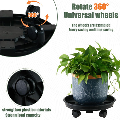 6 Packs 10.6 Inches Small Plant Caddy with Wheels Plant Saucers on Wheels Rolling Plant Stands Heavy-duty Plant Dolly Plastic Planter Roller Base Pot Movers Outdoor Plant Tray Coaster, Black