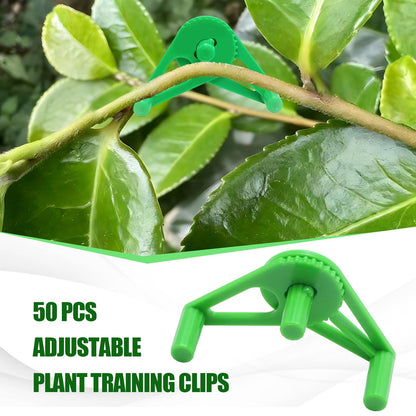 AXGSRV 50 PCS Adjustable Plant Training Clips, Green Low Stress Support Clips for Stem Bending, Ideal for Grow Tents and Gardening