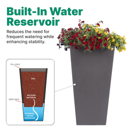 Step2 Tremont Tall Square Tapered Planter, 28", Indoor/Outdoor Plants, Efficient Drainage, Durable Resin, Dark Cedar