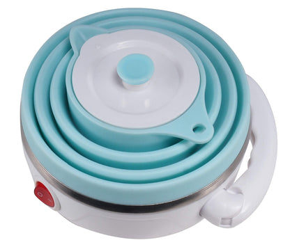 Travel Foldable Electric Kettle, Collapsible Electric Kettle Food Grade Silicone Small Pot Boiling water,Dual Voltage（600ml,110-220V US Plug） (Blue)
